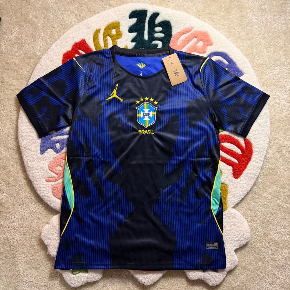 Jordan x Brazil CBF Soccer Jersey Mens Medium Navy Blue Dri-FIT